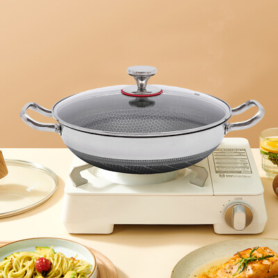 Frying Pan w/ Glass Lid Non Stick Saute Fry Pan Stainless Steel Kitchen Cookware