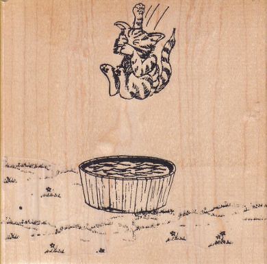 Cat Jumping In Bucket 5 1/4 x 5'' Rubber Stamp, Cat Stamp, Cat Lover Stamp