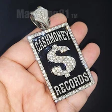 Hip Hop Silver Plated Alloy Cubic Zirconia Iced Large CASHMONEY RECORDS Pendant