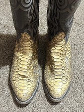 Tony Lama Python Snakeskin Brown Leather Round Toe Cowboy Boots 8114 MENS 7 D