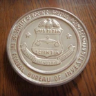 Vtg Frankoma Pottery FBI Special Agent Hot Plate Trivet 1985 Brown Cream 6-3/8"