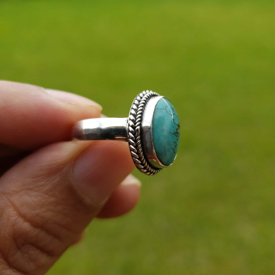Genuine Turquoise Ring 925 Sterling Silver Gem Stone Ring Boho Turquoise Ring - Image 3 of 4