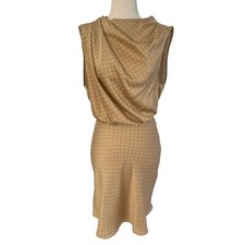 Asos Tan Open Back Satin Polka Dots Dress Women's Size 4 | 43-29