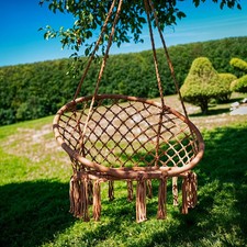 Outdoor Cotton Rope Hanging Basket Chair - Iron Ring Suspended Cradle Chair
