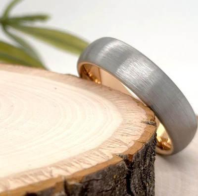 6mm Rose Gold Polished Tungsten Ring Silver Brushed Finish Christmas Gifts Band