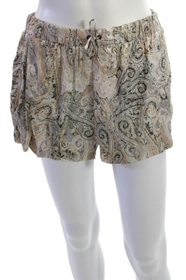 Zara Basic Unisex Bohemian Paisley Beige Drawstring Polyester Shorts Size L