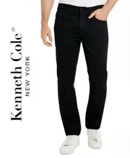 Kenneth Cole New York Men's 36x32 Straight Leg Comfort Stretch Black Denim Jeans