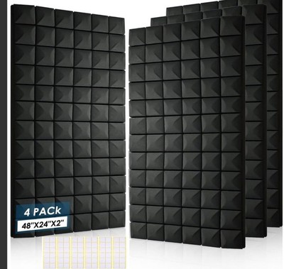 Acoustic Foam Panels, 4-Pack, 48x24x2 High Density Studio Pads