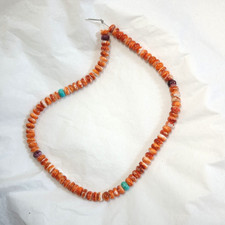 ORANGE PURPLE SPINY OYSTER, TURQUOISE 8MM RONDELLE BEADS - 16" Strand - 5507E