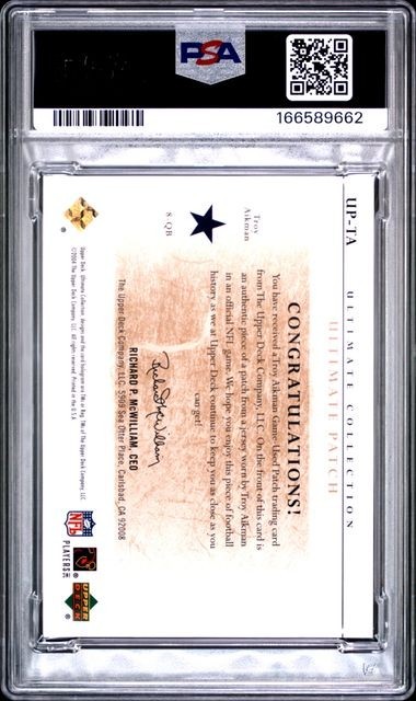 Troy Aikman 2004 Upper Deck Ultimate Patch Gold /25 Game-Worn PSA 7 view 4