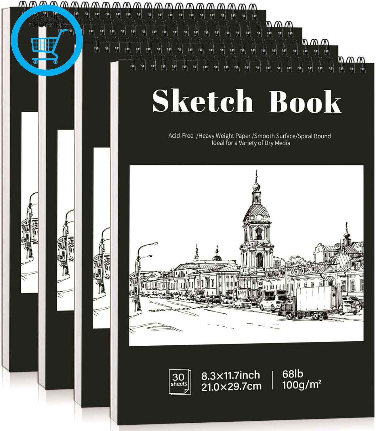 Sketch Book A4 Spiral Bound Sketchbook 4 Pack, 8.3×11.7In Drawing Pad with Hardb