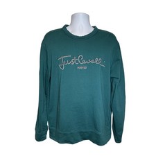Just Cavalli Firenze Y2K Mens Deep Lake Green Crewneck Sweatshirt Sz L Retro