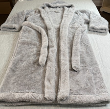 POTTERY BARN FIRESIDE SHERPA ROBE SIZE M GRAY HOODED BELTED COZY SAMPLE
