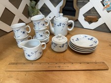 17 Pc Porcelain Miniature Coffee Or Tea Set White with Blue Design