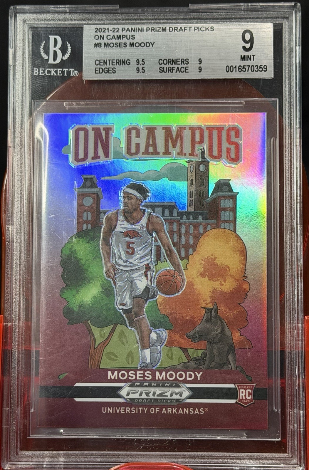 Moses Moody On Campus 2021-22 Prizm Draft Picks RC Case Hit SSP #8 Warriors