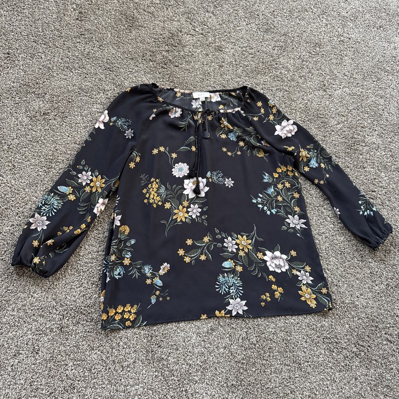 Loft Outlet Women’s Small Gray Floral Blouse 3/4 Sleeve EUC