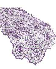 Purple Halloween Table Runner, 72 Inches Long Black Lace Spider Web Table Runner