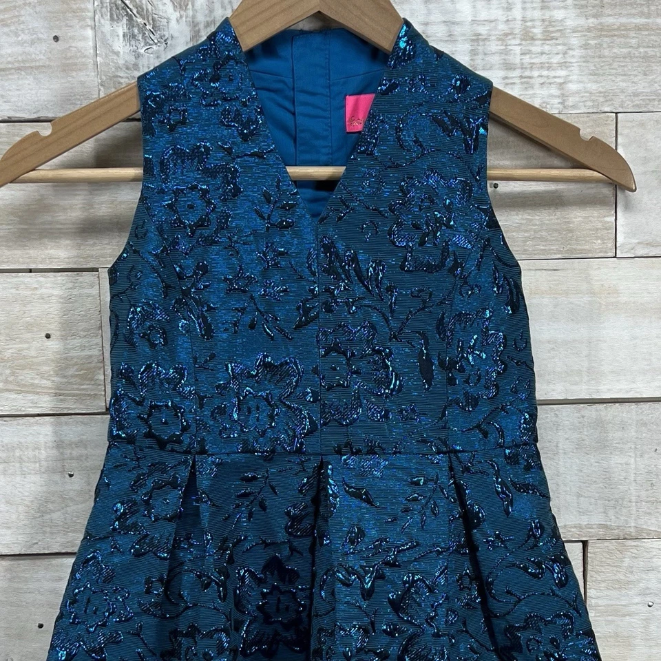 Vestido Formal Lilly Pulitzer Niñas 7 Azul Floral Texturizado Brillo Sin Mangas Foto 2 de 4