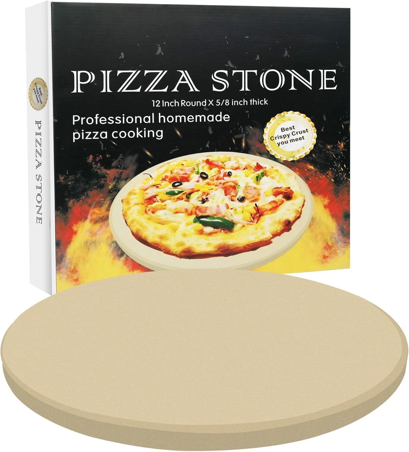 Round Pizza Stone 12 Inch Cordierite Baking Stone for Oven Grill and BBQ Thermal