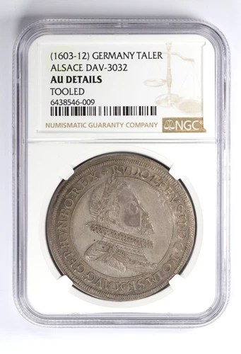1603-12 Germany Taler Alsace Dav-3032 NGC AU Details Rudolph II Rudolf II Thaler