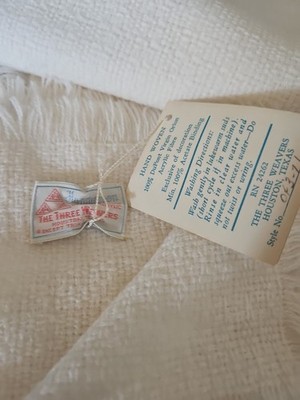 VTG New The Three Weavers Handwoven Orlon Acrylic Baby Blanket fringe, Ivory