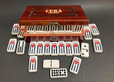 Cuban Double 9 Dominoes Set in Premium Wooden Box – Classic White Tiles with Col