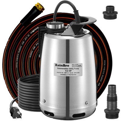 Bomba Sumergible 1/2HP 2300GPH Acero Inoxidable Piscina Sótano Cable 25 Pies