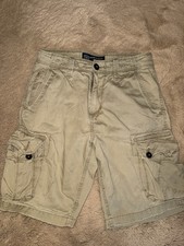 American Eagle Outfitters Men's Beige Cotton Cargo Shorts Button Closure Pockets