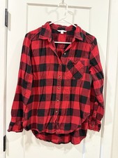 Women's Red Plaid Flannel Button-Up Shirt