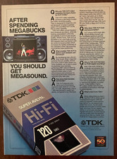 Videocassettes TDK Super Avilyn Hi-Fi VHS 1985 impresión vintage AD Megasound