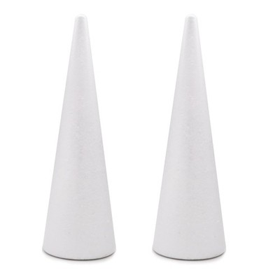2 Pack White Foam Cones Polystyrene Christmas Project Centerpiece 4x13.5 Inch
