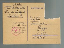 1944 Lublin Concentration Camp KZ Germany Poland Postcard Cover Jan Sowinski