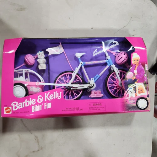 Vintage 1998 Barbie & Kelly Bikin' Biking Fun NEW #67596 Bike Helmets Dog B55