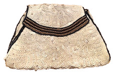 Vintage Beige Sequin with Faux Pearl Trim Evening Bag with Bag Handle 7" X 5.25"