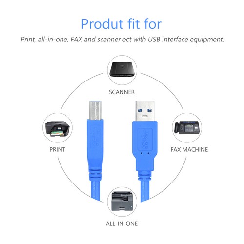 High Speed 5Gbps USB 3.0 Printer Data Cable Scanner Cord Line A Male to B Male - Picture 4 of 18