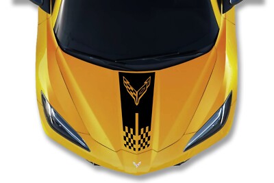 Corvette Racing Flags Hood Racing Stripe Decal Fits Chevy Corvette C8 Stingray