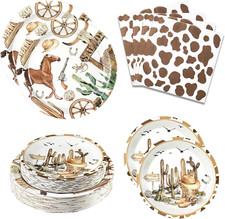 180PCS Cowboy Party Supplies Serve 60, Western Party Paper Plates and Napkins Ki