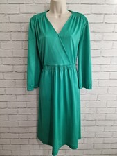 Vintage Green Dress Midi Richard Shops Retro Elasticated Long Sleeved Size 14