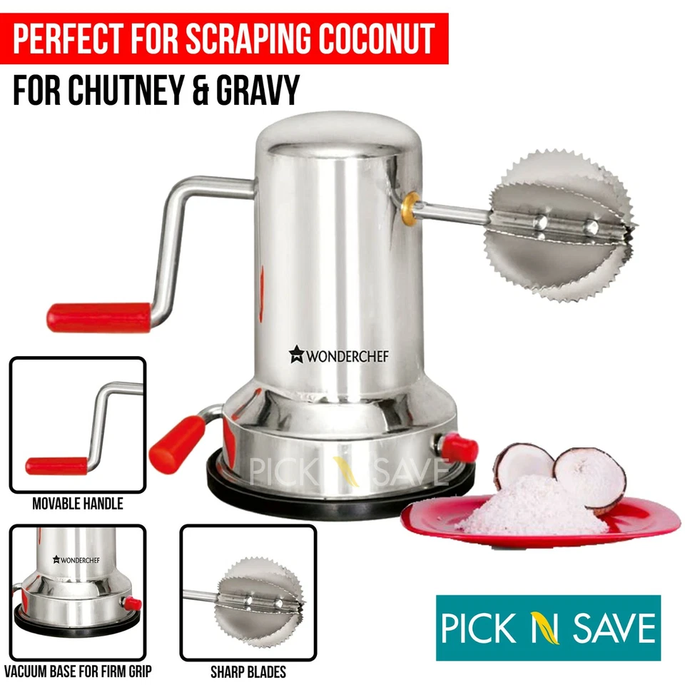 Wonderchef Kokosnussschaber, handbetriebener drehbarer Küchenrost aus Edelstahl
