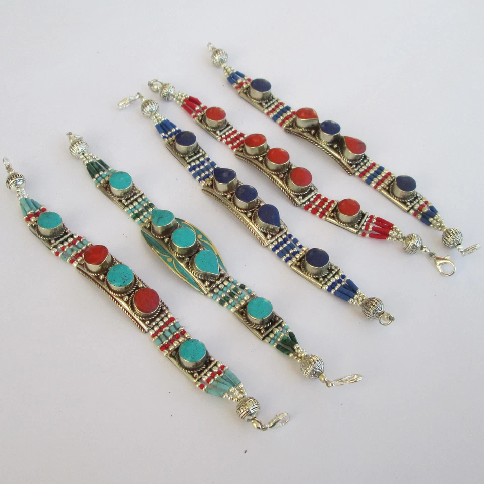 Handmade statement boho multicolor design and stones gemstone 5 Bracelets Lot - Image 2 of 4
