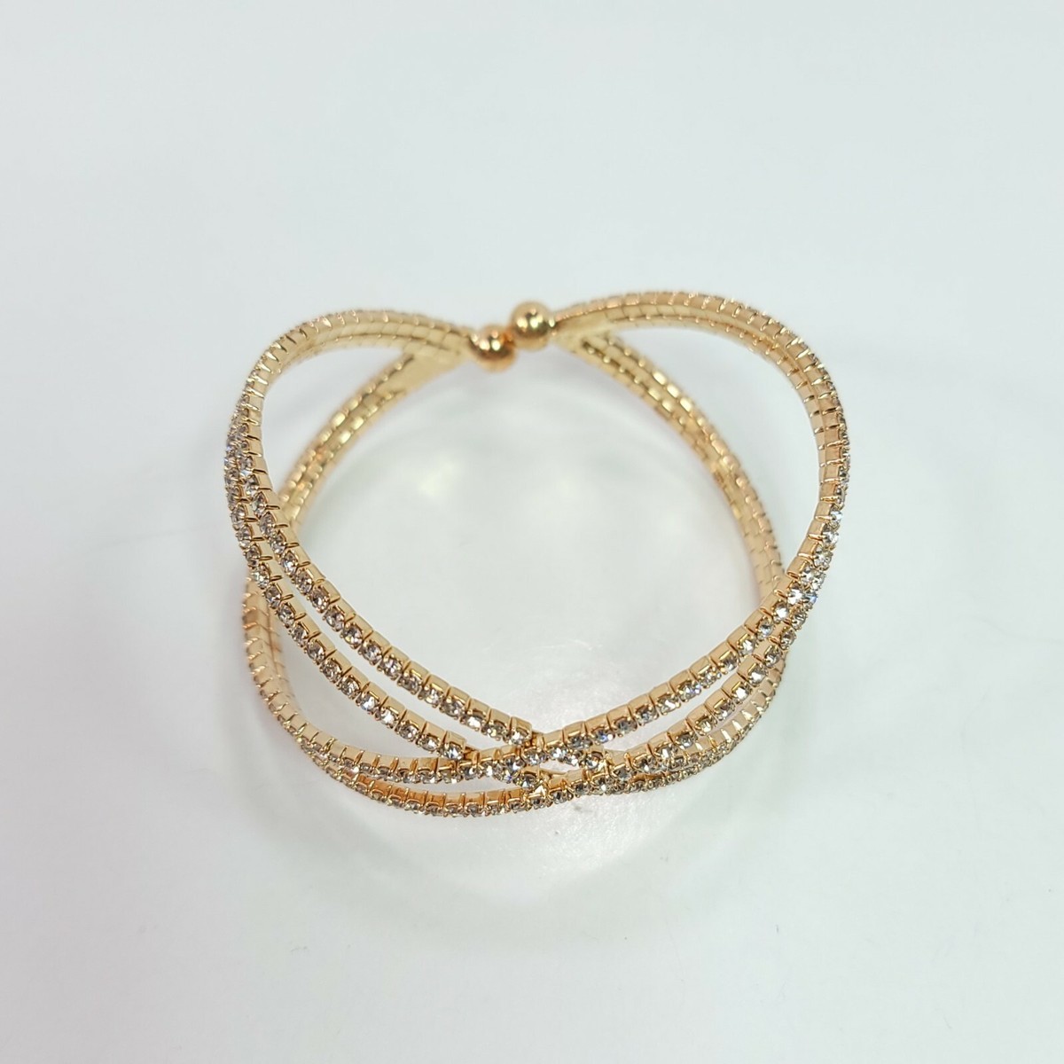 B0059 Clear Rhinestones Deco Crossed Design Stretchable Bangle