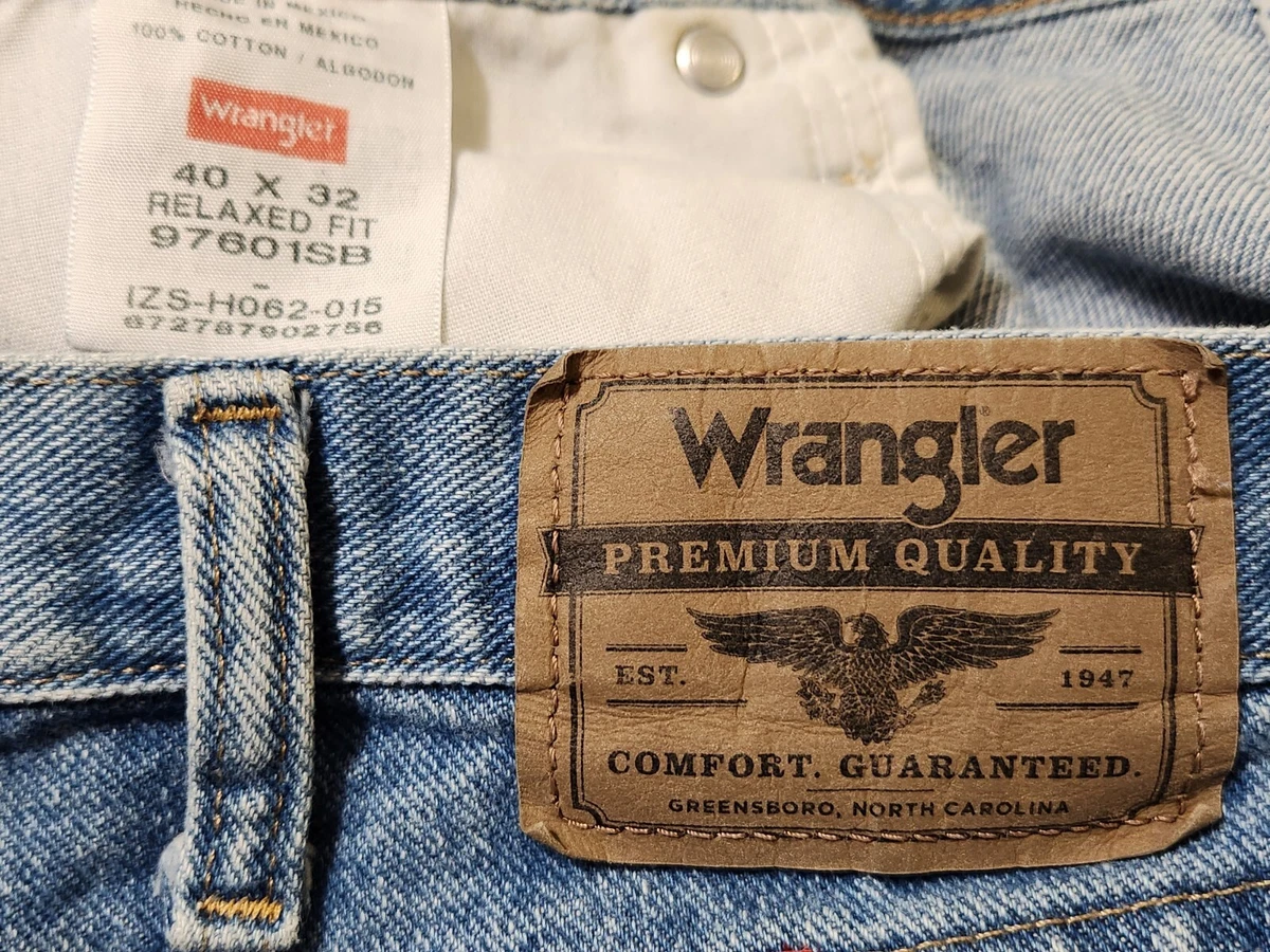 JOLI jean Wrangler coupe d tendue 40x32 denim en pierre blanchissement 97601SB