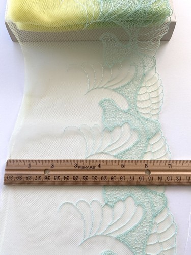 Light Yellow Embroidered Tulle Lace Trim for Sewing /Crafts/Bridal/ 7" Wide - Picture 3 of 12