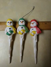Mixed Lot of 3 Vintage Ceramic Snowmen Icicle Ornaments