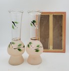 Pair Of 9" Bartlett Collins Hand Painted Bud Vases Pink Gold Trim Vtg Mcm