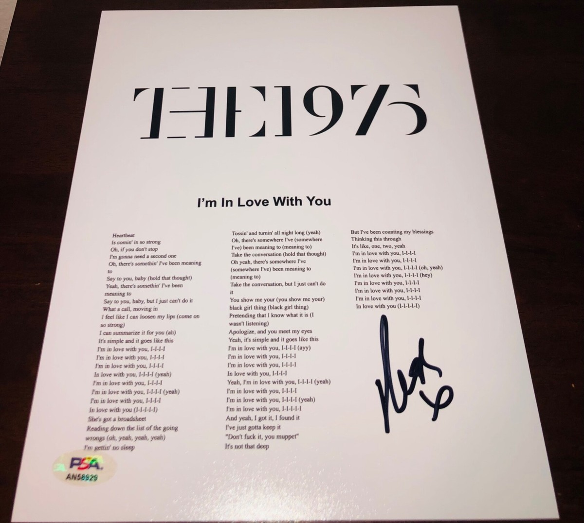 Ross MacDonald The 1975 Bassist I’m In Love With You Signed Lyric