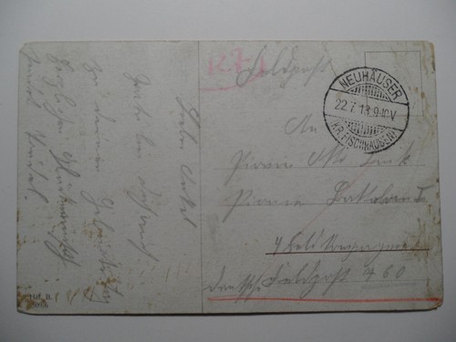 STAMPMART : GERMANY NEUHAUSER KR. FISCHHAUSEN 1918 WWI FELDPOST POSTCARD - Picture 3 of 3