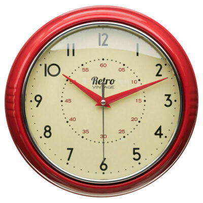 Retro Vintage 50er Stil Runde Wanduhr Küche Esszimmer Wohndeko Rot