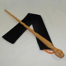 16" Hand Carved Mahogany Wood Mummy Magic Wand Witch Wizard Cosplay w/Velvet Bag
