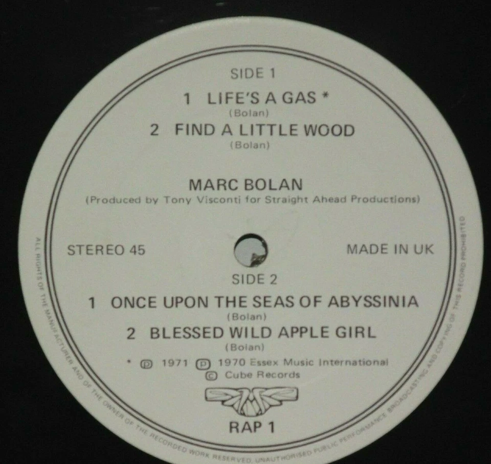 MARC BOLAN & T. REX Life's A Gas 12" EP 1982 UK Ltd Ed Fan Club Glam Marc On Wax - Image 2 of 3